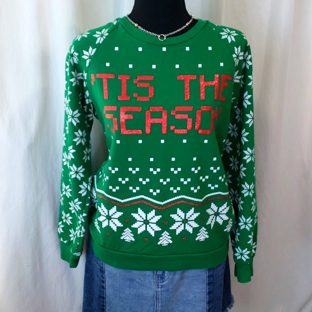 FREEZE vintage holiday ugly Christmas sweater sweatshirt 'Tis The Season XS